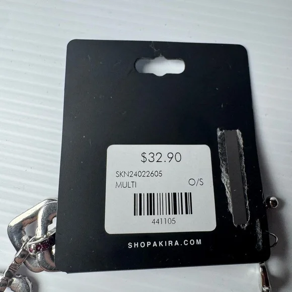 AKIRA Pink Rhinestone Chain Statement Necklace Glam Chunky Link NWT - Picture 3 of 3